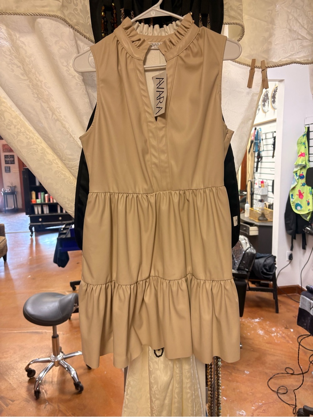 ANVARA Sleeveless Ruffled Mini Dress in Tan
